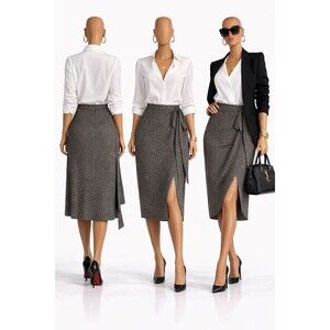 Banana Republic Women’s Wrap Skirt Size 8 Beige Geometric Print Tie Waist A-Line